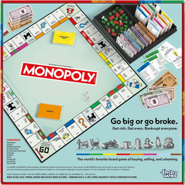 Monopoly Board Game | Classic Game with Storage Tray and Larger Tokens | Ages 8+ | 2 to 6 Players | Family Games for Kids and Adults | Kids Gifts - Image 2
